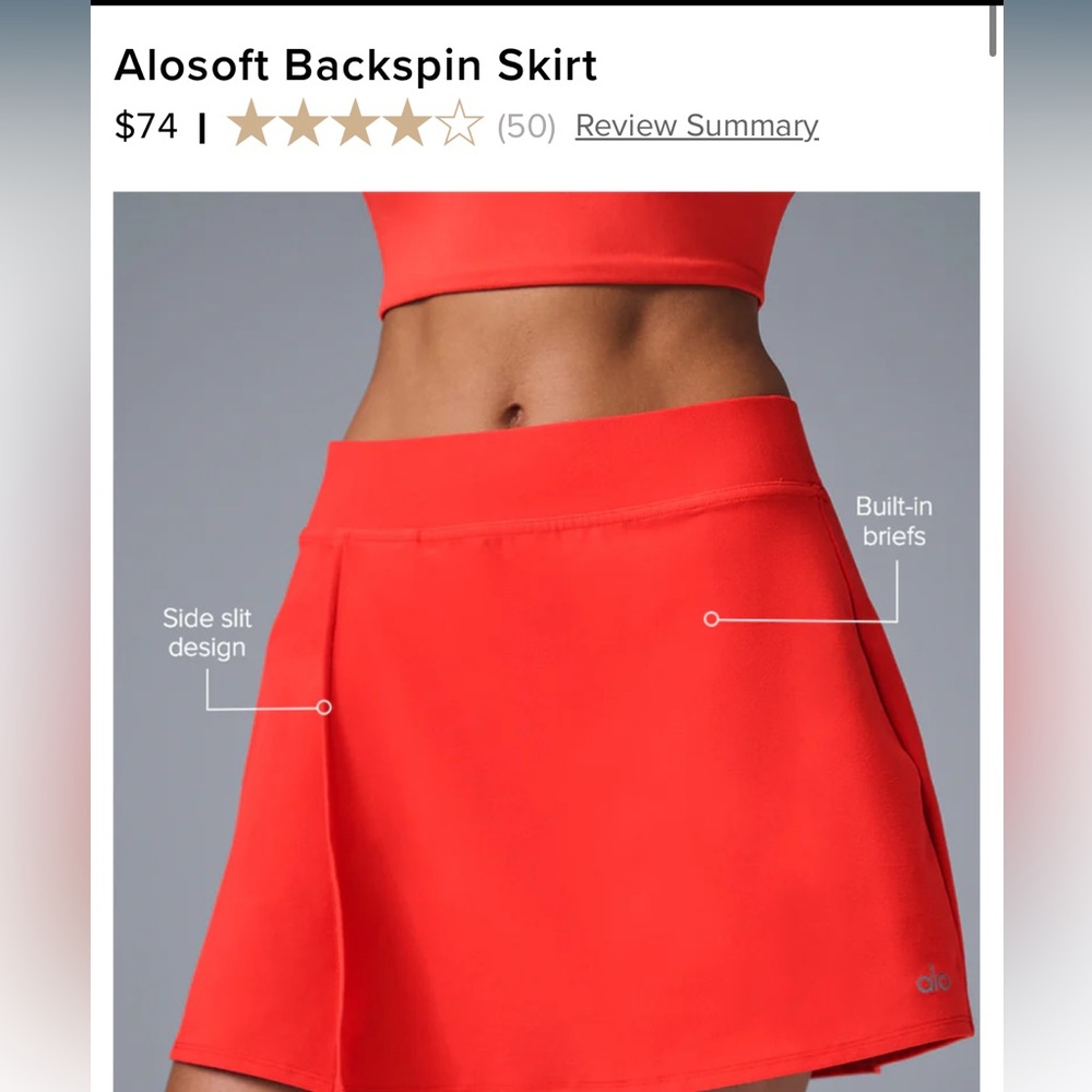 Alo Alosoft Backspin Skirt (Size M) (Red Hot Summer Color)